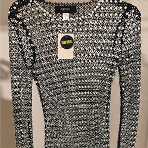 Kim Shui Sheer Rhinestone-Studded Long Sleeve Dress - Black